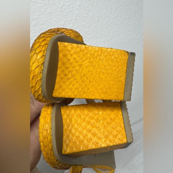 Nayla Dani Daffodil Yellow Sustainable Faux Reptile Snake Block Heel Sandal 7 - Picture 10 of 14